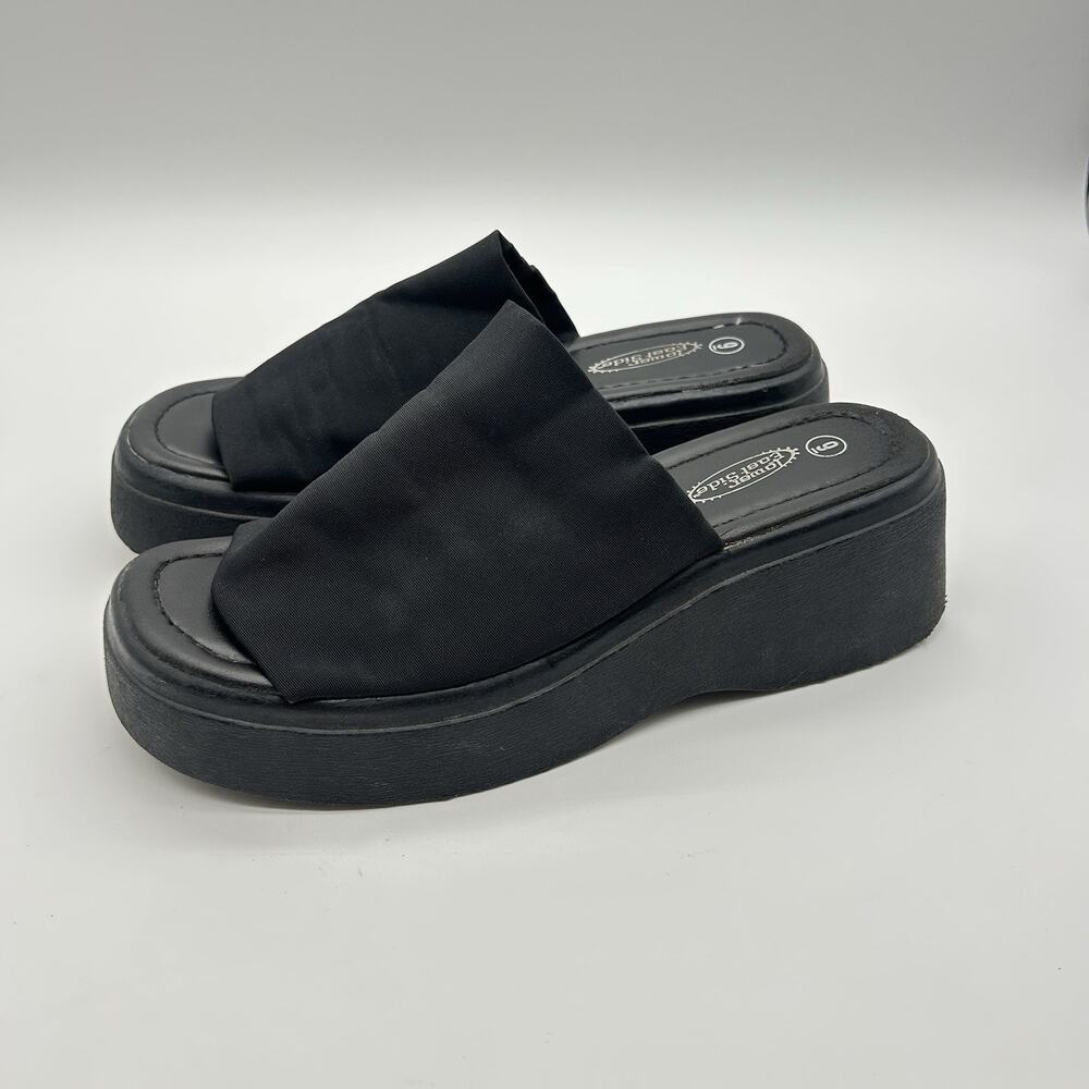Vtg Y2K Lower East Side Women 9 Black Platform Slide Sandals Whimsigoth Grunge